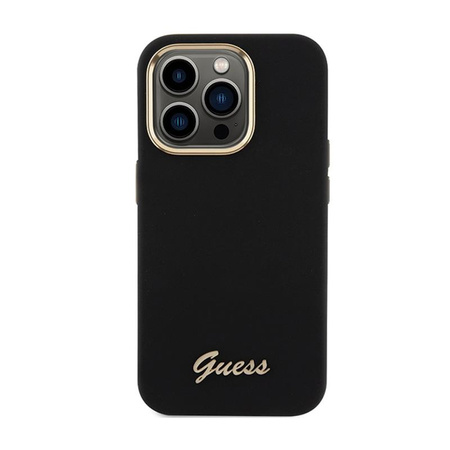 Guess Silicone Script Metal Logo & Frame - Etui iPhone 15 Pro (czarny)