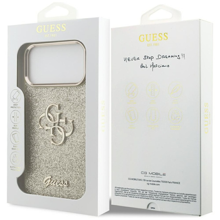 Guess Fixed Glitter Big 4G Metal Frame - Etui iPhone 17 Pro Max (złoty)