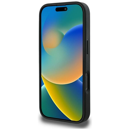 Guess Grained Hot Stamp Peony Triangle Logo MagSafe - Etui do iPhone 16 Pro Max (czarny)