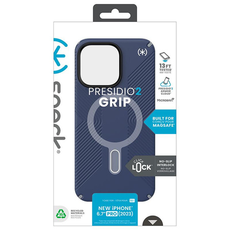 Speck Presidio2 Grip ClickLock & MagSafe - Etui iPhone 15 Pro Max (Coastal Blue/Dust Grey)
