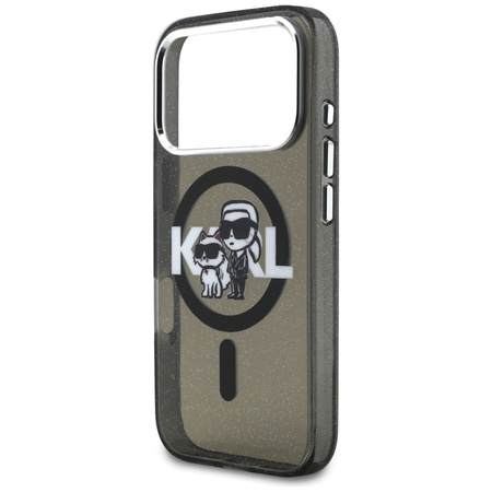 Karl Lagerfeld IML Glitter Karl & Choupette Sketch Logo MagSafe - Etui iPhone 17 Pro (czarny)