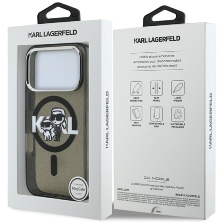 Karl Lagerfeld IML Glitter Karl & Choupette Sketch Logo MagSafe - Etui iPhone 17 Pro (czarny)