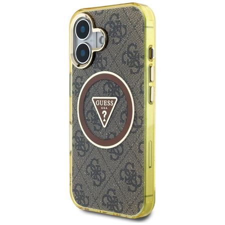 Guess IML Metal Glitter 4G Circle Triangle MagSafe - Etui do iPhone 16 (brązowy)
