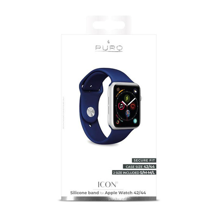 PURO ICON - Elastyczny pasek sportowy do Apple Watch 42/44/45 mm (S/M & M/L) (granatowy)