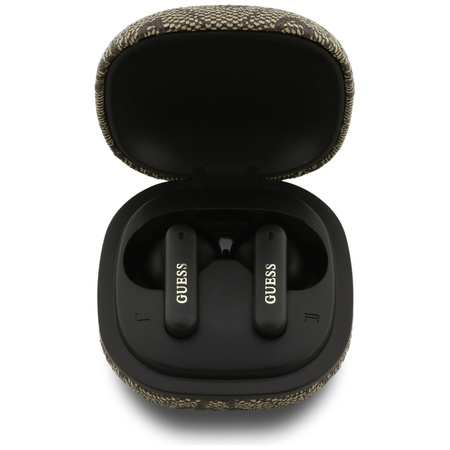Guess 4G Classic Metal Logo - Słuchawki Bluetooth TWS ENC + etui ładujące (brązowy)