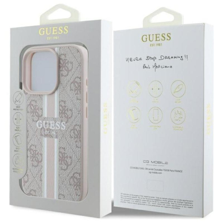 Guess 4G Printed Stripes MagSafe - Etui iPhone 16 Pro Max (różowy)