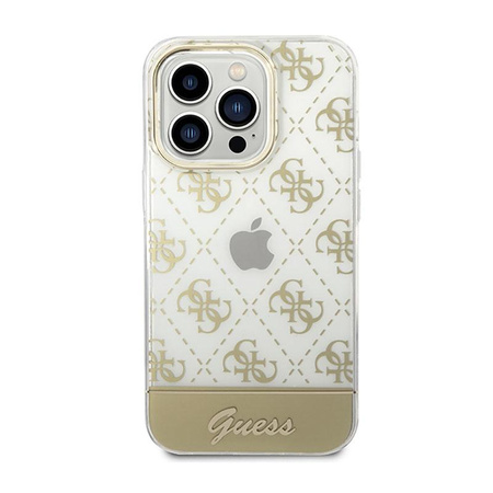 Guess 4G Stripe Script Logo Electroplated Pattern – Etui iPhone 14 Pro Max (złoty)