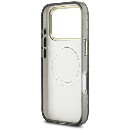 Guess IML Glitter Flowers Triangle MagSafe - Etui iPhone 17 Pro (czarny)