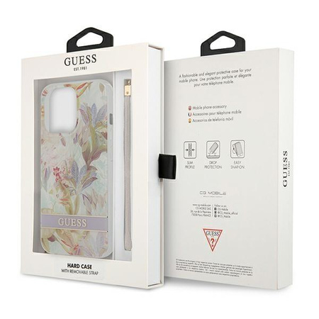 Guess Flower Cord - Etui ze smyczką iPhone 13 Pro (Purple)