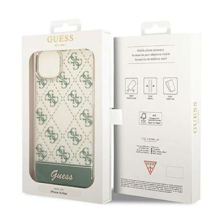 Guess 4G Stripe Script Logo Electroplated Pattern – Etui iPhone 14 Plus (khaki)