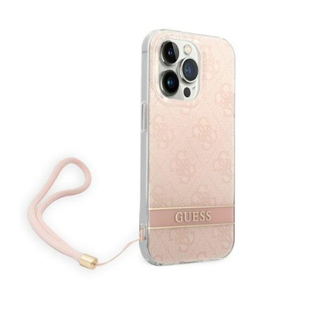 Guess 4G Print Cord - Etui ze smyczką iPhone 14 Pro (różowy)