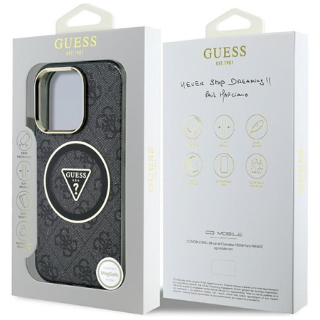 Guess IML Metal Glitter 4G Circle Triangle MagSafe - Etui do iPhone 16 Pro Max (czarny)