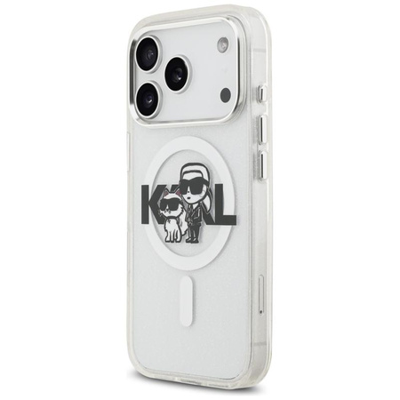 Karl Lagerfeld IML Glitter Karl & Choupette Sketch Logo MagSafe - Etui iPhone 17 Pro (przezroczysty)