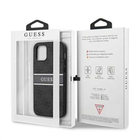 Guess 4G Printed Stripe - Etui iPhone 12 / iPhone 12 Pro (szary)