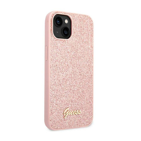 Guess Glitter Flakes Metal Logo Case – Etui iPhone 14 (różowy)
