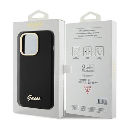 Guess Silicone Script Metal Logo & Frame - Etui iPhone 15 Pro Max (czarny)