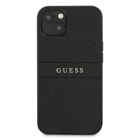 Guess Saffiano Metal Logo Stripes - Etui iPhone 13 mini (czarny)