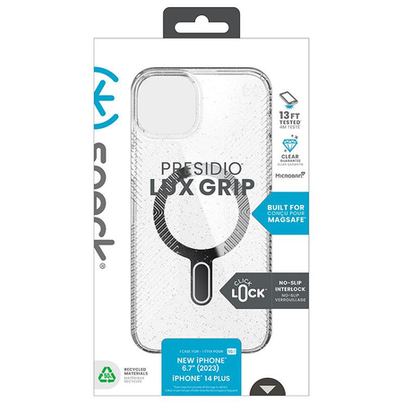Speck Presidio Lux Grip ClickLock & Magsafe - Etui iPhone 15 Plus (Clear / Chrome Finish / Serene Silver)