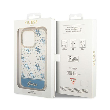 Guess 4G Stripe Script Logo Electroplated Pattern – Etui iPhone 14 Pro (niebieski)