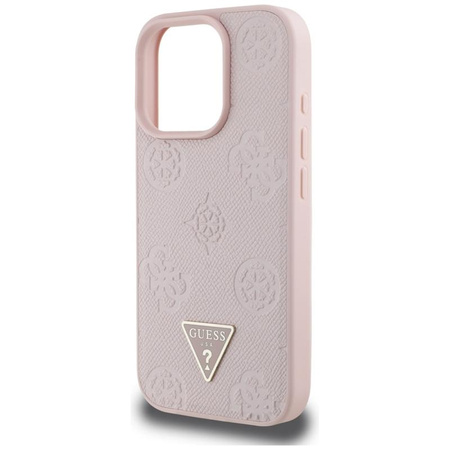 Guess Grained Hot Stamp Peony Triangle Logo MagSafe - Etui do iPhone 16 Pro (różowy)