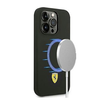 Ferrari Liquid Silicone Case Metal Logo MagSafe – Etui iPhone 14 Pro Max (Czarny)