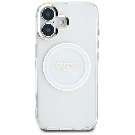 Guess IML Metal Colored Circle Classic Logo MagSafe - Etui do iPhone 16 (biały)