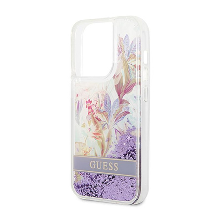 Guess Liquid Glitter Flower – Etui iPhone 14 Pro (fioletowy)