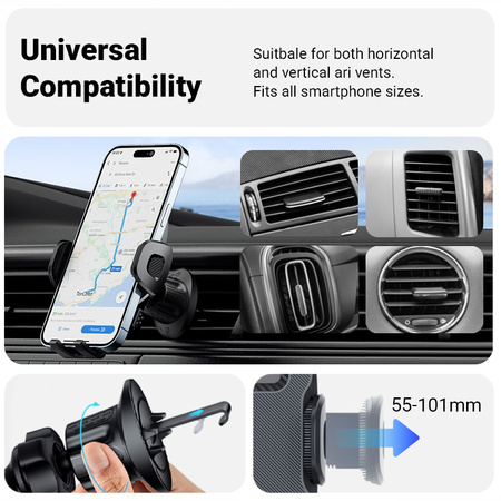 Crong Carclip Air Vent - Uniwersalny uchwyt samochodowy na kratkę nawiewu (czarny)