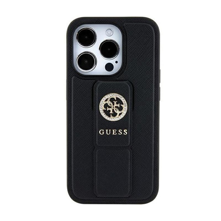 Guess Grip Stand 4G Saffiano Strass Logo - Etui iPhone 15 (czarny)