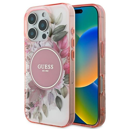 Guess IML Flower & Tonal Circle MagSafe - Etui iPhone 16 Pro Max (różowy)