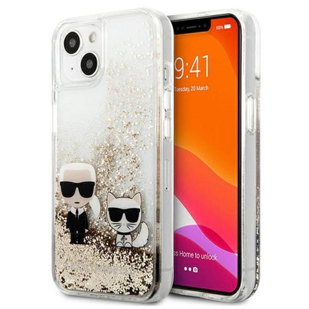 Karl Lagerfeld Liquid Glitter Karl & Choupette - Etui iPhone 13 Mini (złoty)