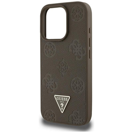 Guess Grained Hot Stamp Peony Triangle Logo MagSafe - Etui do iPhone 16 Pro Max (brązowy)
