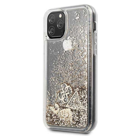 Guess Liquid Glitter Hearts - Etui iPhone 11 Pro (złoty)