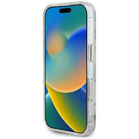 Guess Glitter Flowers Triangle Buttons MagSafe - Etui do iPhone 16 (biały)