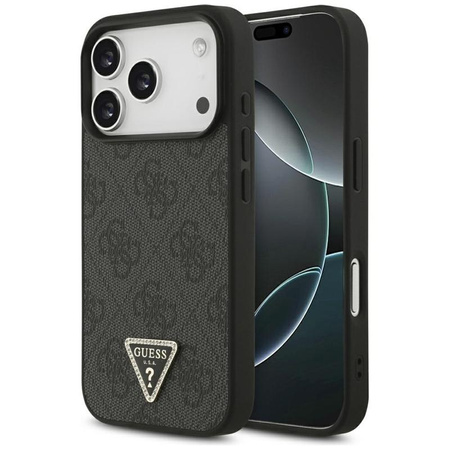 Guess Leather 4G Triangle Strass MagSafe - Etui iPhone 17 Pro (czarny)