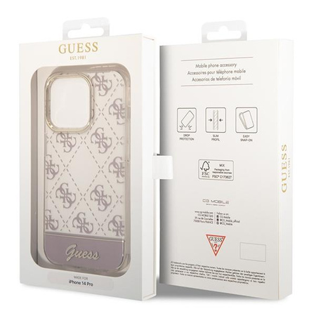 Guess 4G Stripe Script Logo Electroplated Pattern – Etui iPhone 14 Pro (różowy)
