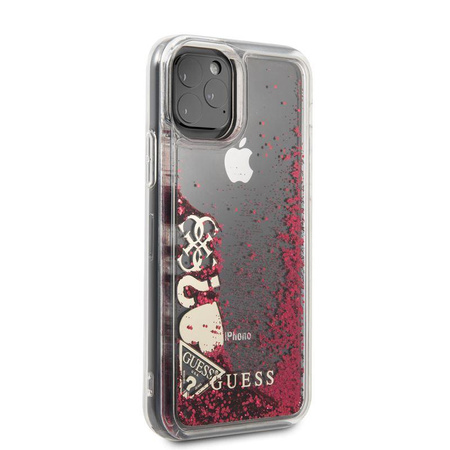 Guess Liquid Glitter Hearts - Etui iPhone 11 Pro (malinowy)
