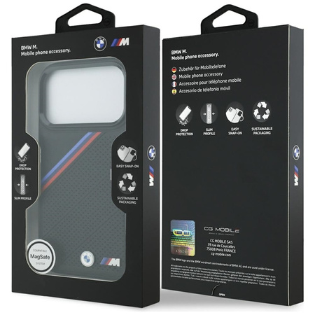 BMW M Tricolor Metal Logo MagSafe - Etui iPhone 17 Pro (czarny)