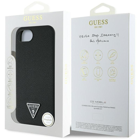 Guess Grained Triangle MagSafe - Etui do iPhone 16e (czarny)