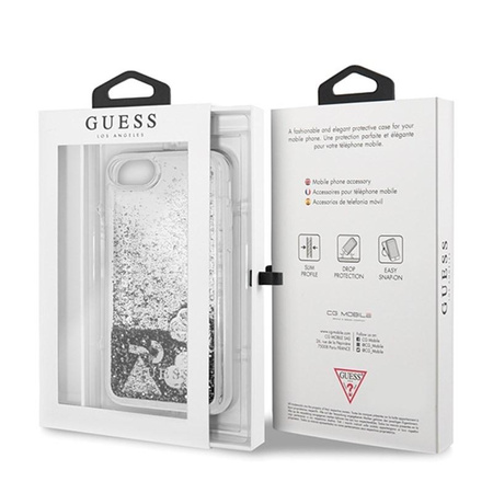 Guess Liquid Glitter Hearts - Etui iPhone SE 2020 / 8 / 7 (srebrny)
