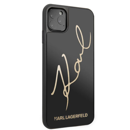 Karl Lagerfeld Double Layers Tempered Glass Glitter Signature Case - Etui iPhone 11 Pro Max (czarny)