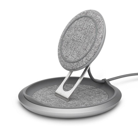 Moshi Lounge Q Wireless Charging Stand – Bezprzewodowa ładowarka indukcyjna Qi do iPhone i Android 15W (Nordic Gray)