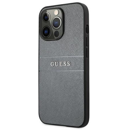 Guess Saffiano Metal Logo Stripes - Etui iPhone 13 Pro (szary)