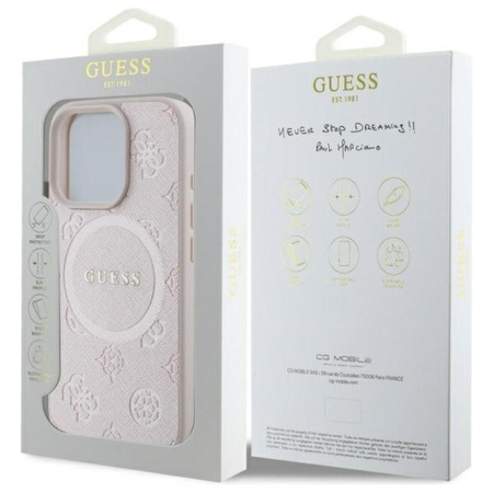 Guess Saffiano Peony Classic Logo MagSafe - Etui iPhone 16 Pro Max (różowy)