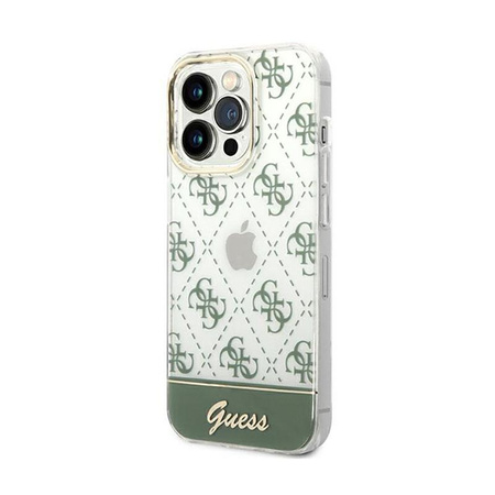 Guess 4G Stripe Script Logo Electroplated Pattern – Etui iPhone 14 Pro (khaki)