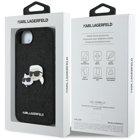 Karl Lagerfeld Fixed Glitter Karl & Choupette Heads Metal Pin - Etui do iPhone 16e (czarny)
