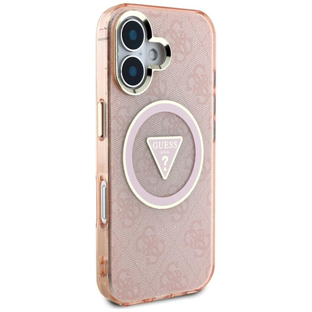 Guess IML Metal Glitter 4G Circle Triangle MagSafe - Etui do iPhone 16 (różowy)