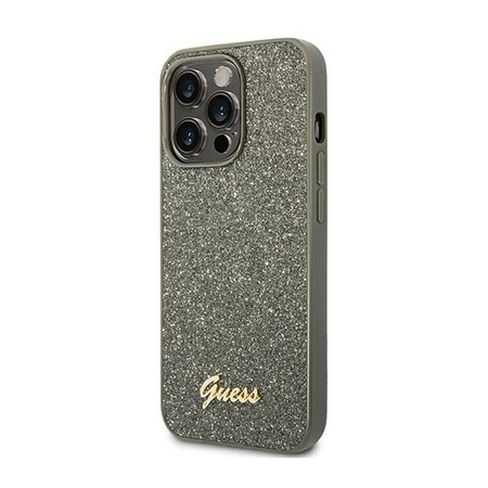 Guess Glitter Flakes Metal Logo Case – Etui iPhone 14 Pro Max (zielony)