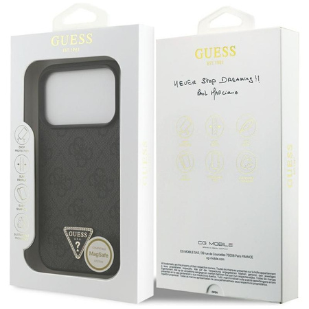 Guess Leather 4G Triangle Strass MagSafe - Etui iPhone 17 Pro (czarny)