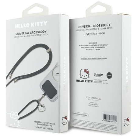 Hello Kitty Patch & Kitty Head Charm - Uniwersalny pasek / smyczka do telefonu (czarny)